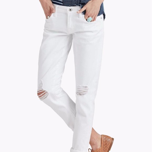 Lucky Brand White Boyfriend Distressed Jeans - Picture 1 of 7